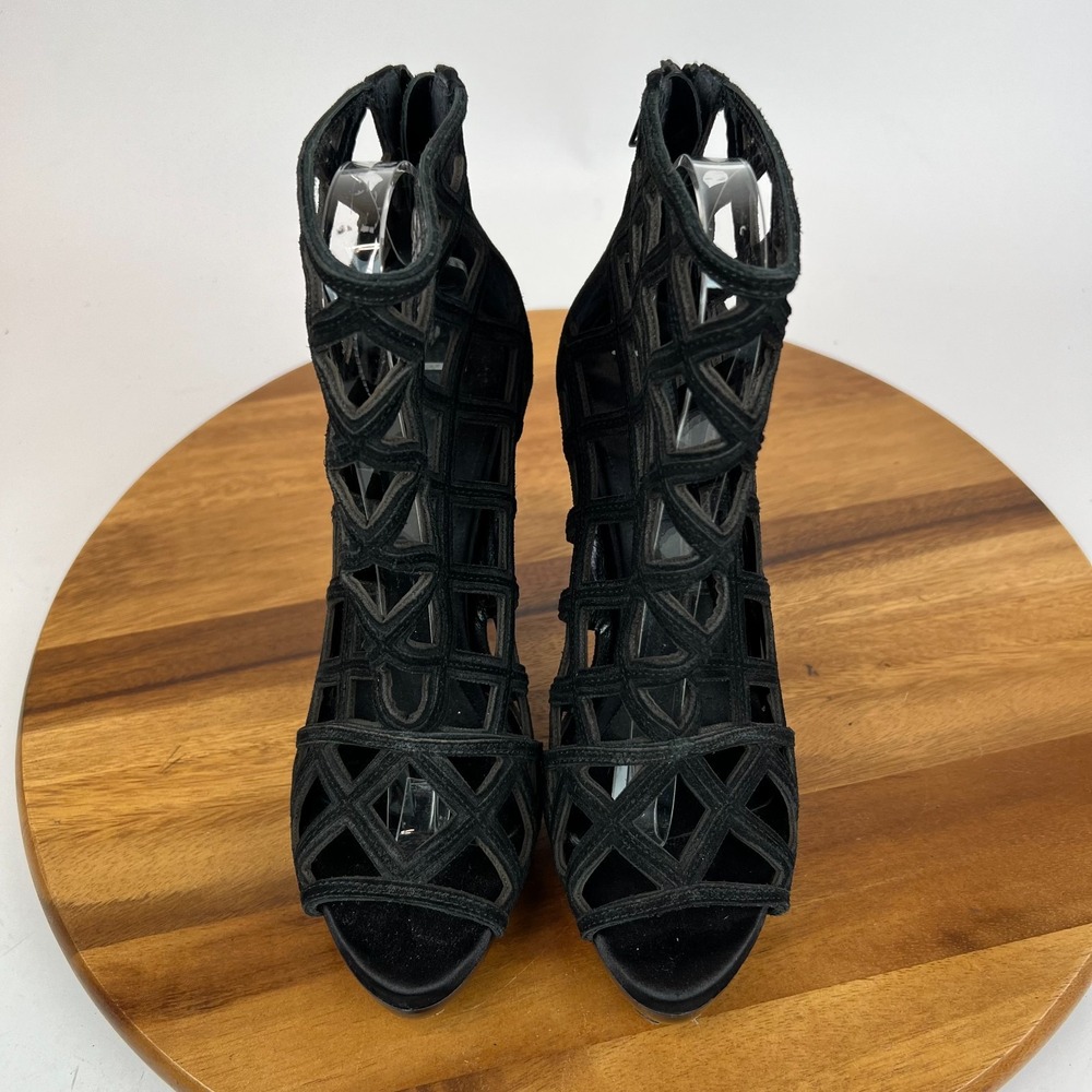 Womens Burberry Edenside Cage Black Suede Heeled Ankle Booties‎ Boots Size EU 39 - Picture 4 of 9